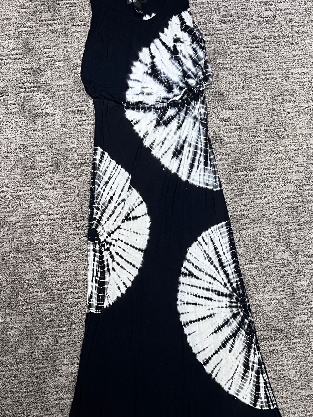 INC International Concepts Black & White Spiral Tie-Dye Maxi Dress